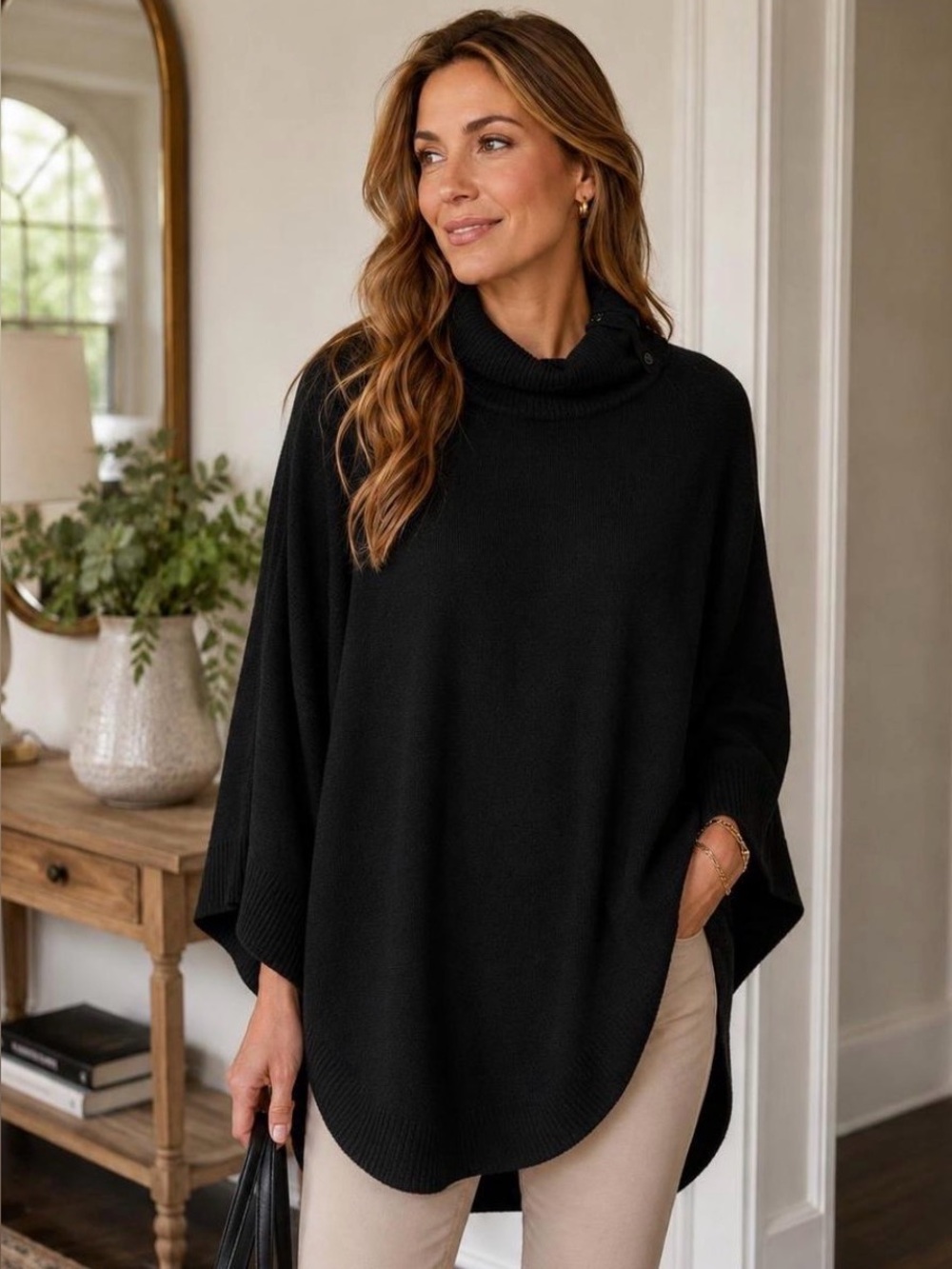 Talbots Black Dolman Sleeve Tunic Top